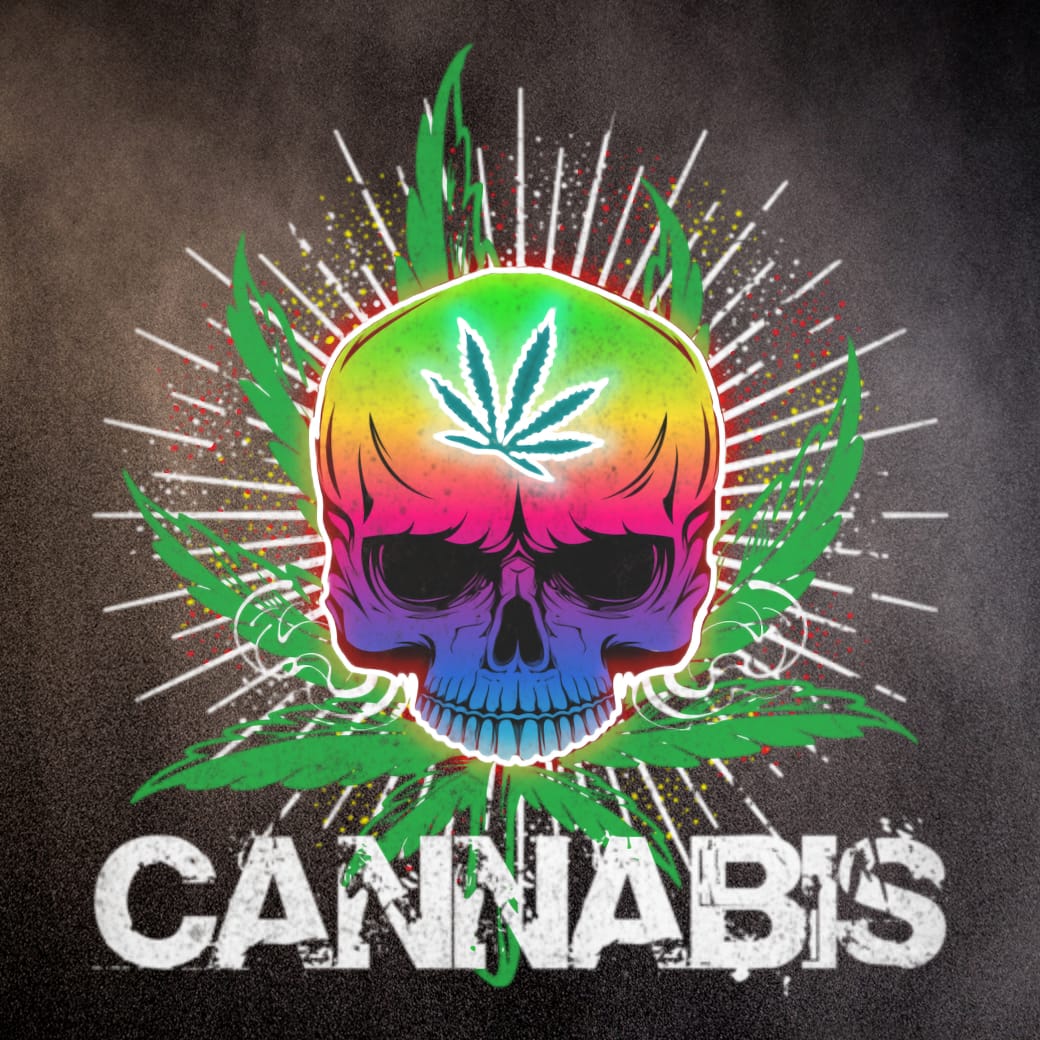 Cannabis Skalle – Psykedelisk Neonkonst