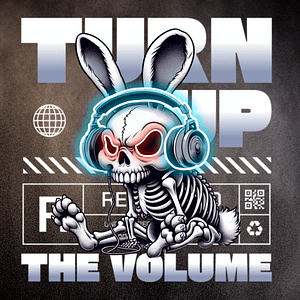 Höj volymen- Skelettkanin med Hörlurar 