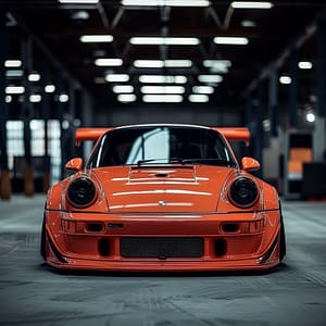 Orange Porsche GT i Industriellt Ljus