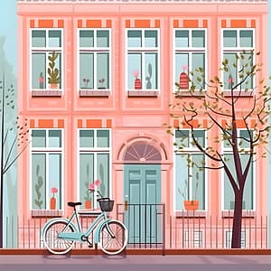 Rosa Stadshus med Cykel