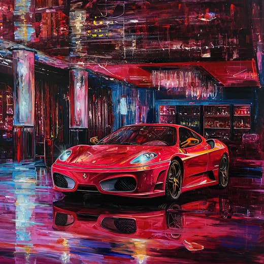 Neonglödande Superbil i Lyxig Nattmiljö