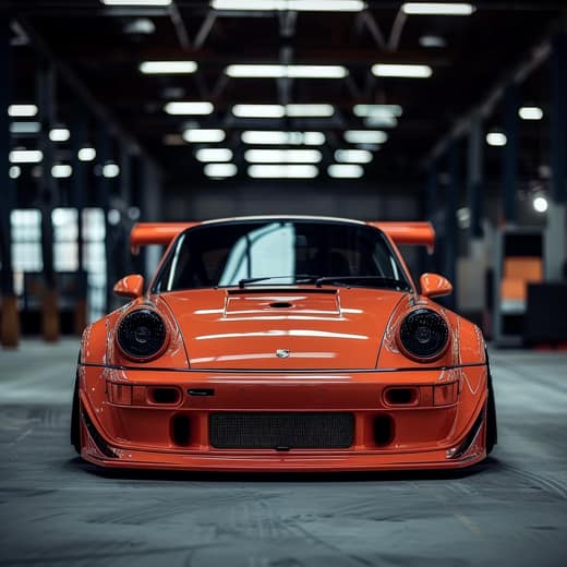Orange Porsche GT i Industriellt Ljus