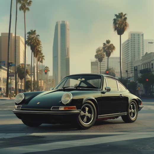 Svart Porscheklassiker under Palmer