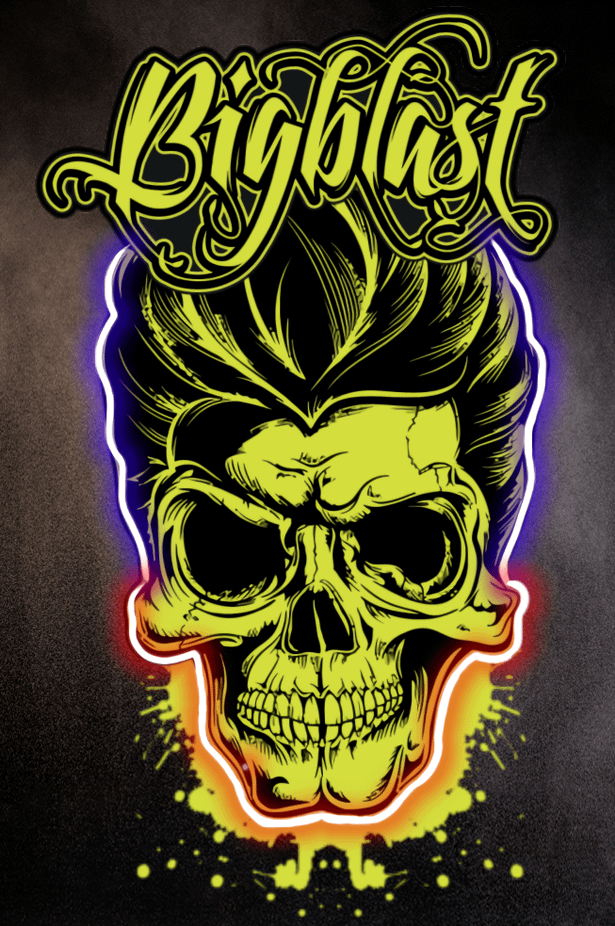 Bigblast döden har pompadour och radion är på max