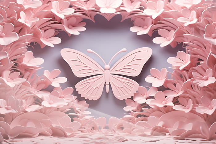 Rosa fjäril i blomstrande portal