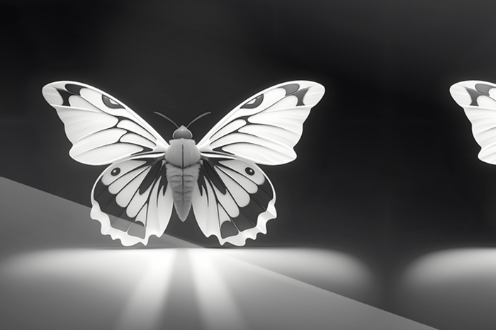 Svartvit fjäril med röd neon