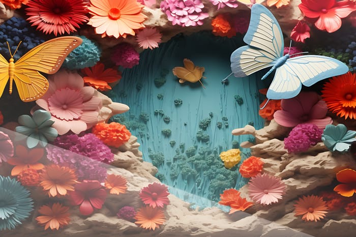 Krämvit Neonfjäril i Blommande Paradis