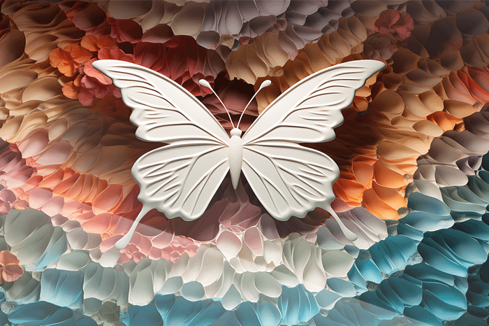 Vit Neon fjäril mot Färgstark Blomtextur