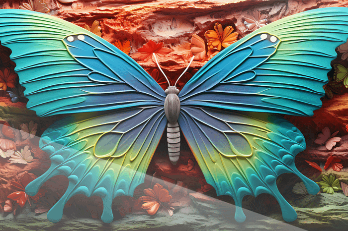 Turkos och Limegrön Neon Fjäril