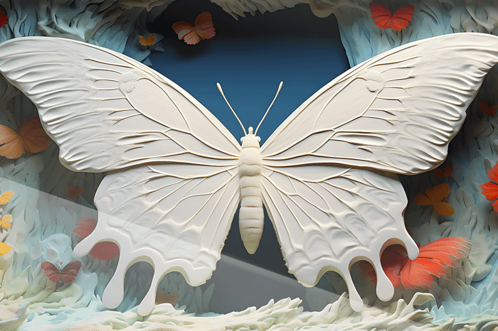 Vit Dröm Fjäril med Lila Neon