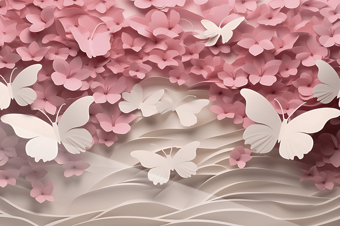 Vita Fjärilar i Rosa Blomsterregn