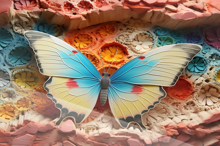 Pastellfjäril i Neonröd Blomstertextur