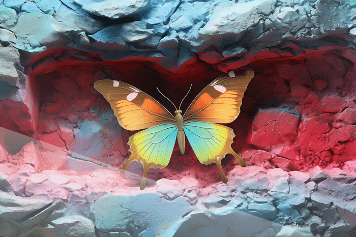 Regnbågsfjäril i Stenig Omgivning