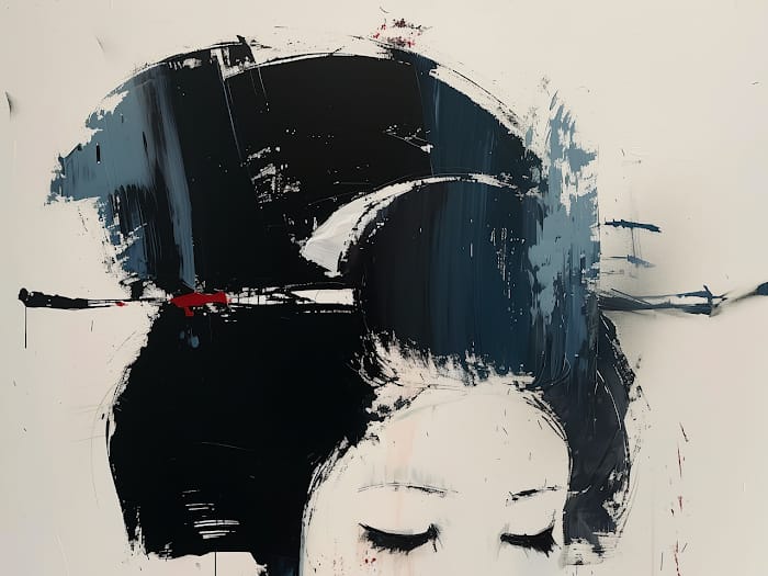 Neon Tavla Geisha i Abstrakt Stil med Stängda Ögon