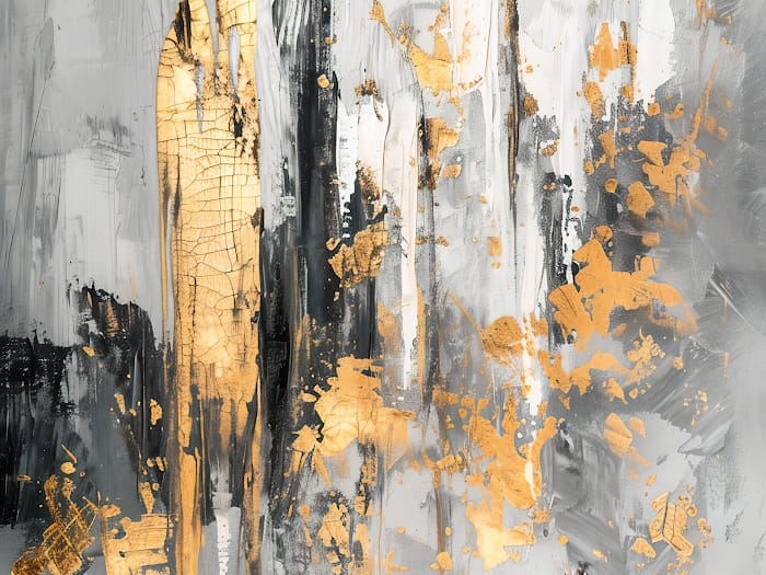 Neon Tavla Abstrakt Guld och Svart Konst i Modern Textur