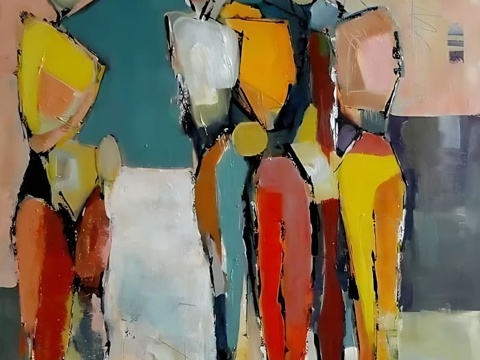 Neon Tavla Modern Målning med Geometriska Former och Djärva Färger