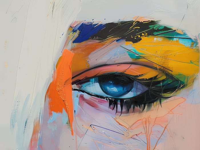Neon Tavla Öga med Intensiva Färger och Djärv Borstteknik