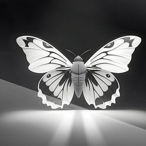 Svartvit fjäril med röd neon