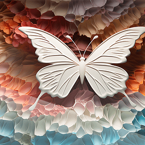 Vit Neon fjäril mot Färgstark Blomtextur