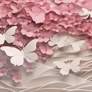 Vita Fjärilar i Rosa Blomsterregn