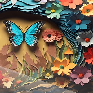 Turkos Fjäril i Lysande Blomsterfält