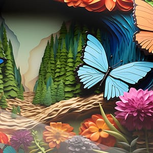 Blå Neonfjärilar över Skogslandskap