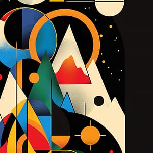 Neon Tavla Abstrakt Geometrisk med Berg och Himlafenomen