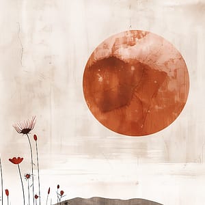 Neon Tavla Minimalistisk Tavla med Röd Cirkel och Fältblommor