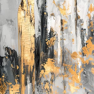 Neon Tavla Abstrakt Guld och Svart Konst i Modern Textur