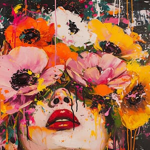 Neon Tavla Blomster Ansikte