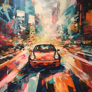 Neonracer i Abstrakt Stadsexplosion