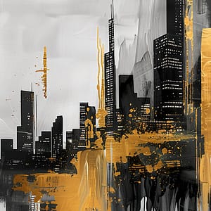 Neon Tavla Guldskimrande Stad