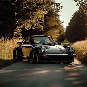 Svart Porscheklassiker på Skogsväg