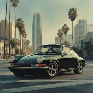 Svart Porscheklassiker under Palmer