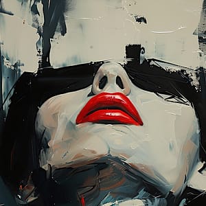 Neon Tavla Modern Målning med Röda Läppar och Djärv Kontrast