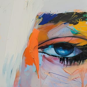 Neon Tavla Öga med Intensiva Färger och Djärv Borstteknik