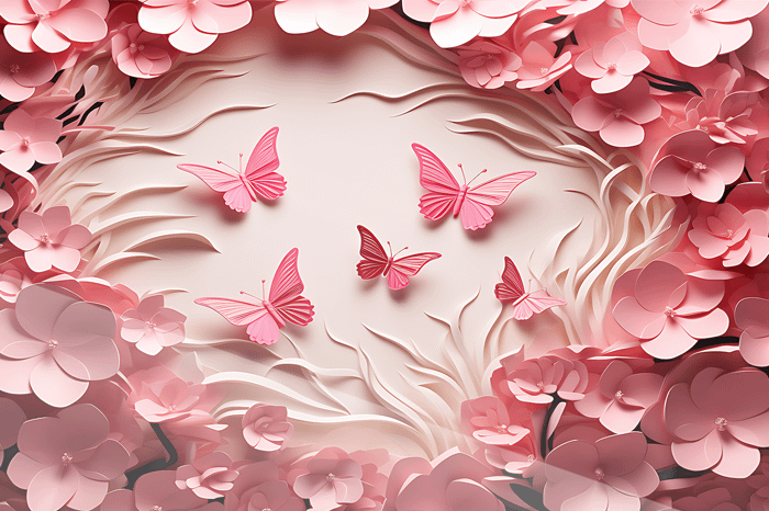 Rosa Fjärilsdans i Blomster Himmel