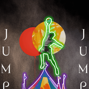 "Jump" - Energifylld Poster med Basketspelare och Neon-Tält