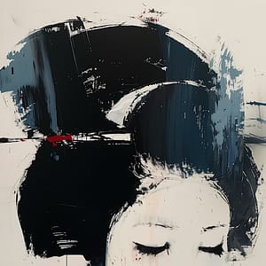 Neon Tavla Geisha i Abstrakt Stil med Stängda Ögon