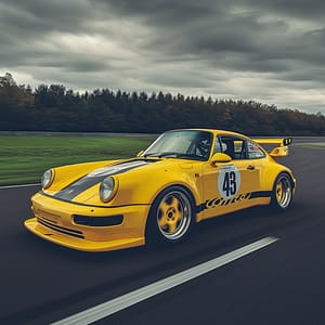 Klassisk Gul Racingbil med Neon
