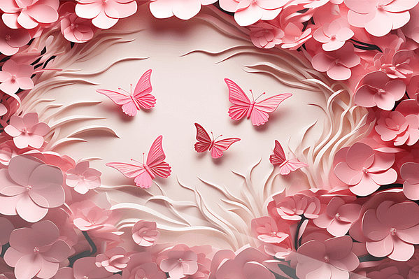 Rosa Fjärilsdans i Blomster Himmel